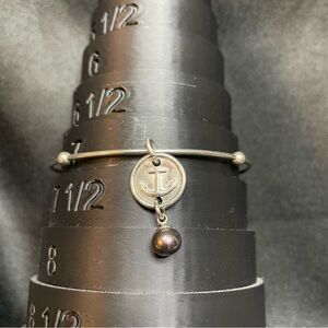 Vantel Pearls Silver Nautical Bracelet with Black Pearl, Size 7